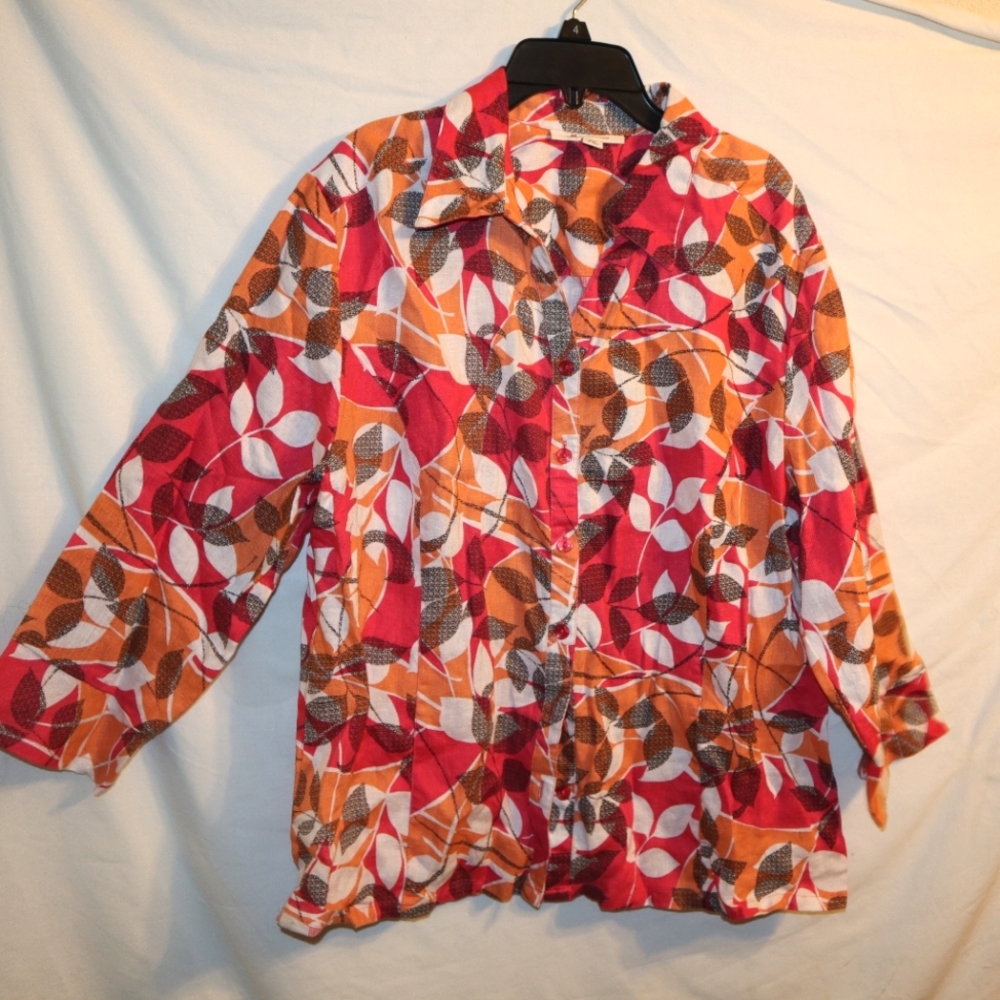 JM collection Linen  nature style pink leaf top